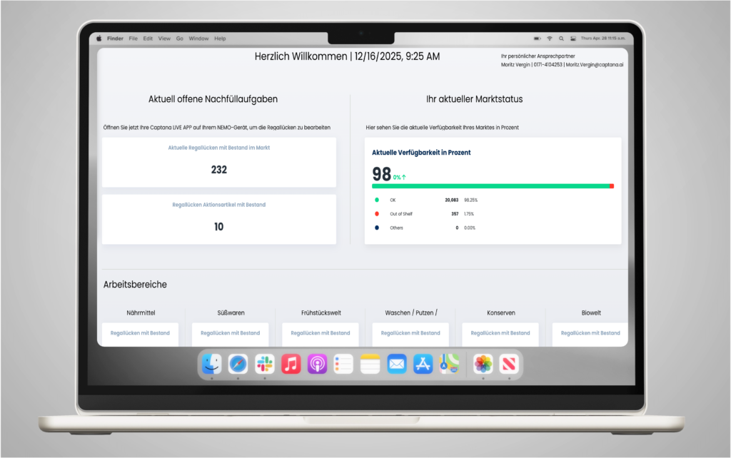 Dashboard-Übersicht in captana.io