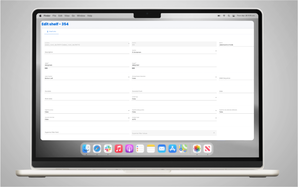 Arbeitsbereich eines Regals ändern